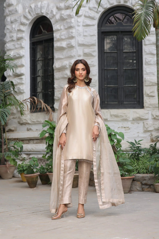 ERAM SHEIKH- Dark Beige with silver sequence