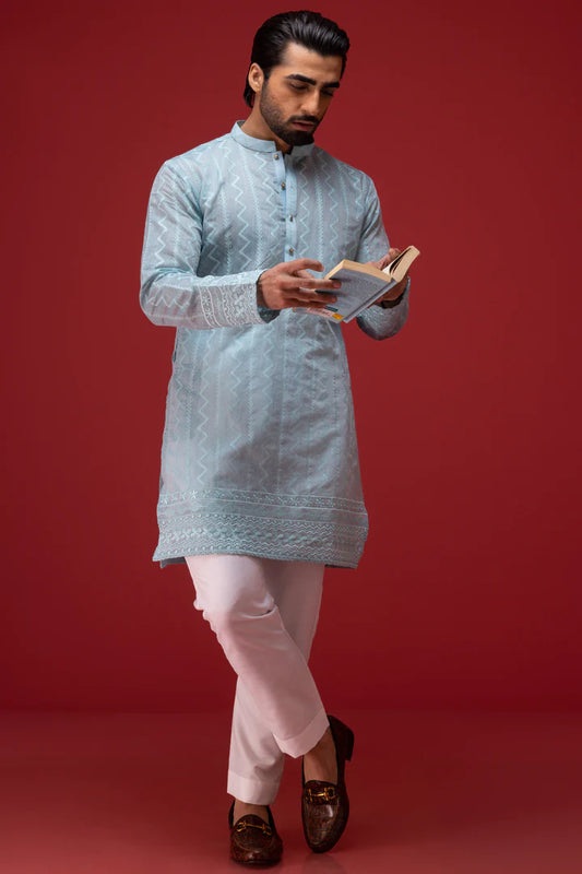 HUMAYUN ALAMGIR (MENSWEAR) - Sky Blue Embossed