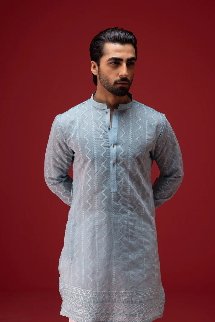HUMAYUN ALAMGIR (MENSWEAR) - Sky Blue Embossed