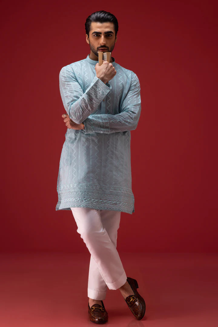 HUMAYUN ALAMGIR (MENSWEAR) - Sky Blue Embossed