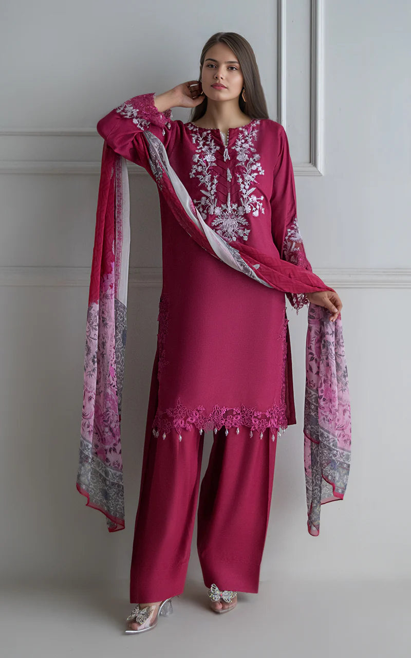 THREADS AND MOTIFS - Maroon with Printed Dupatta