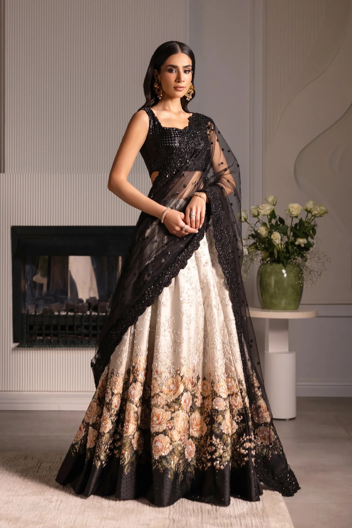 ERUM KHAN - Floral Monochrome Bridal ( Made To Order )