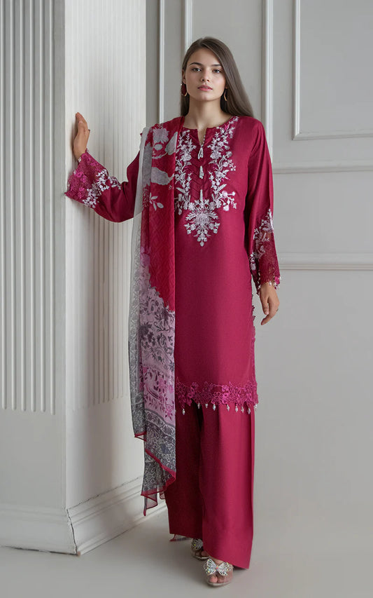 THREADS AND MOTIFS - Maroon with Printed Dupatta