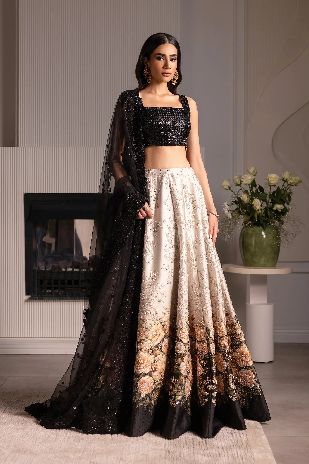 ERUM KHAN - Floral Monochrome Bridal ( Made To Order )