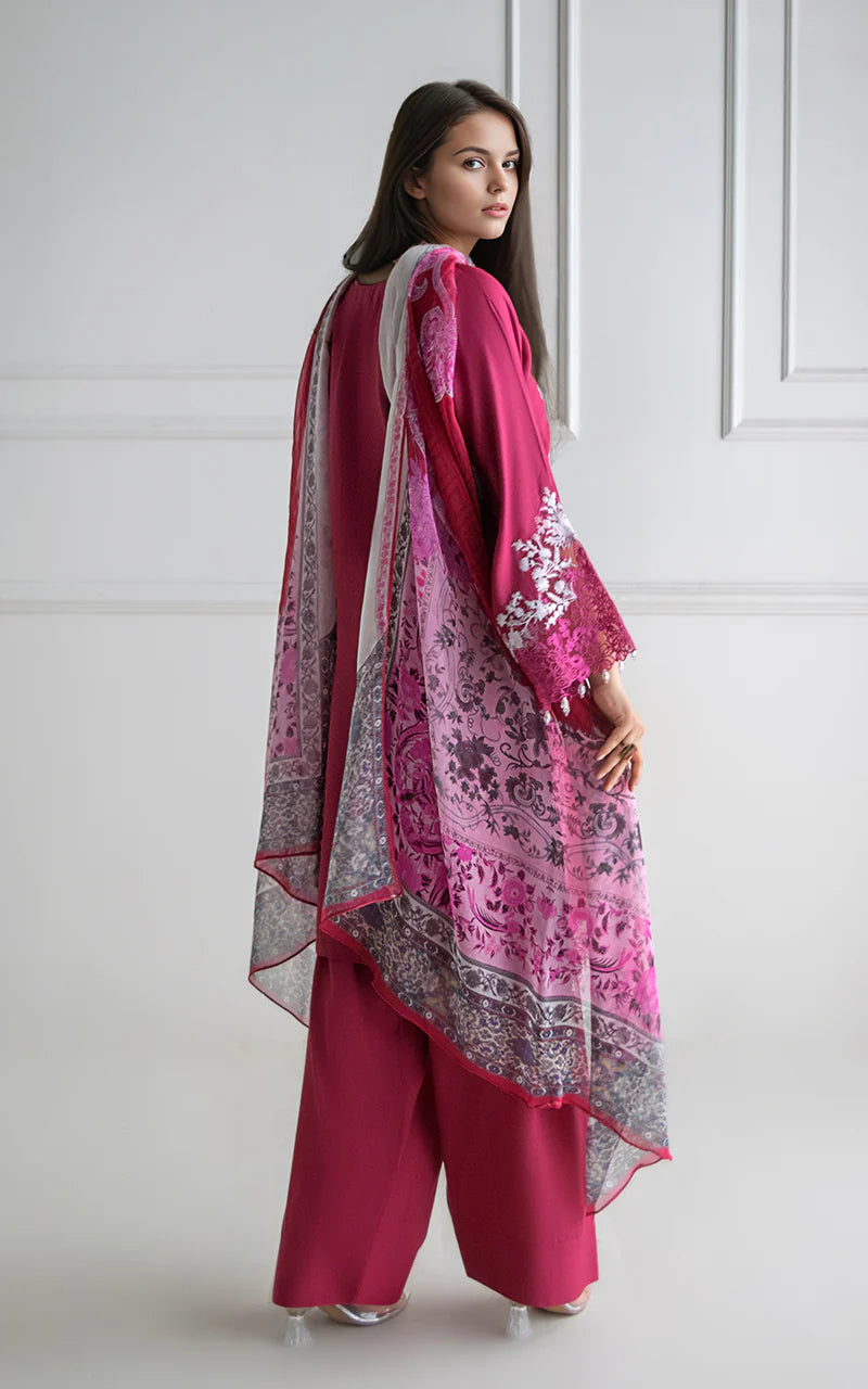 THREADS AND MOTIFS - Maroon with Printed Dupatta