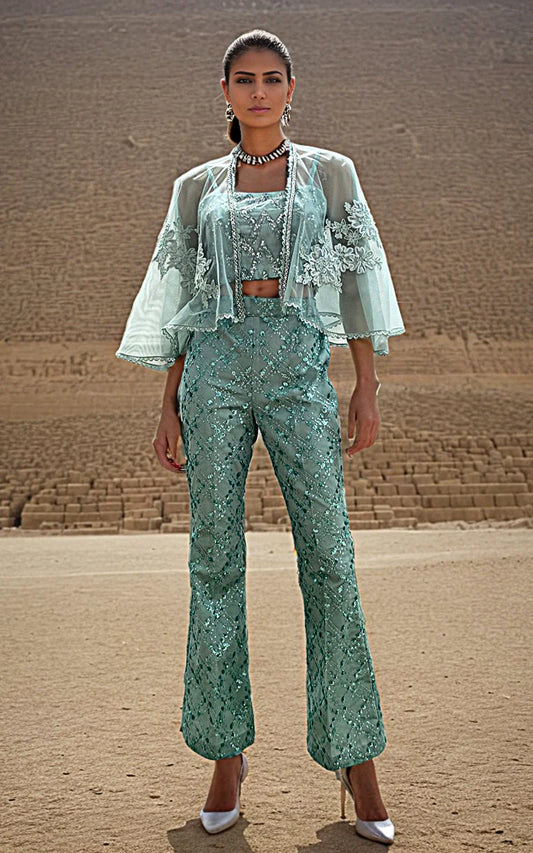 THREADS AND MOTIFS - Light Green Jacket Cape