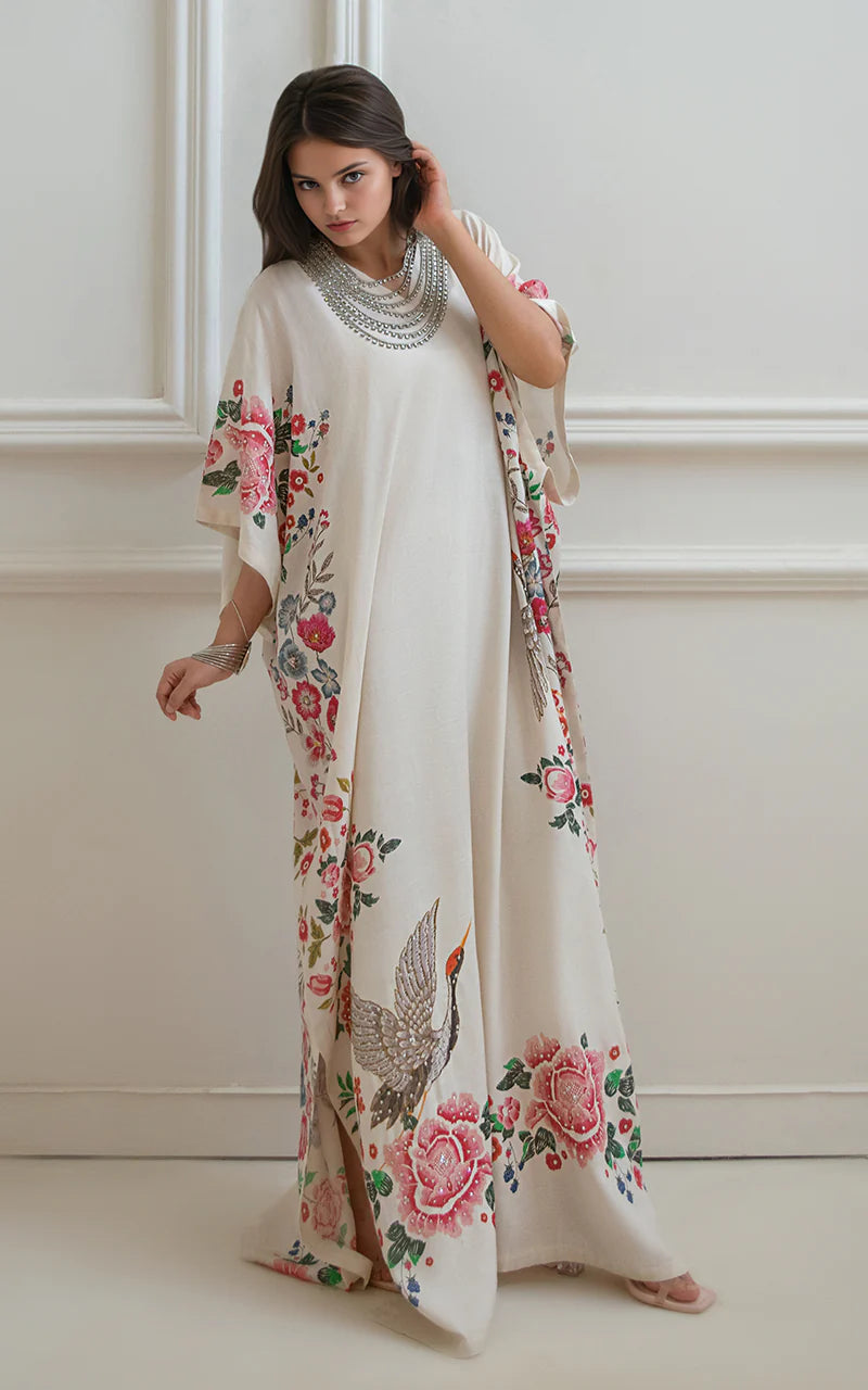 THREADS AND MOTIFS - White Printed Kaftan