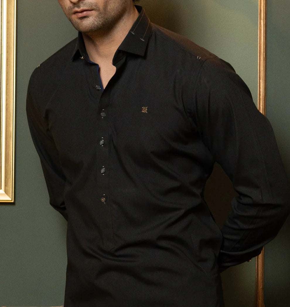 KUNZUL CHANNAR MENSWEAR- Black kurta
