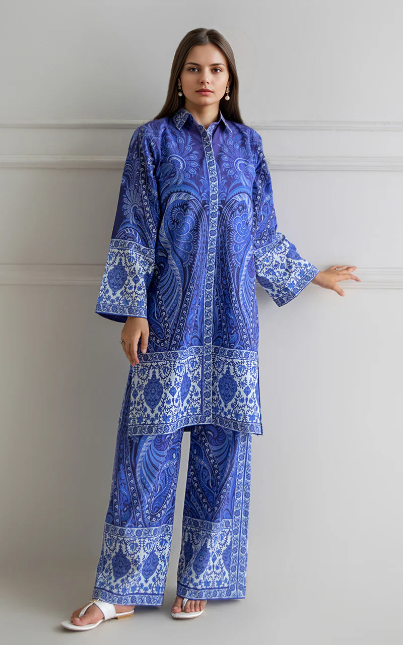 THREADS AND MOTIFS - Blue Printed Coord Set