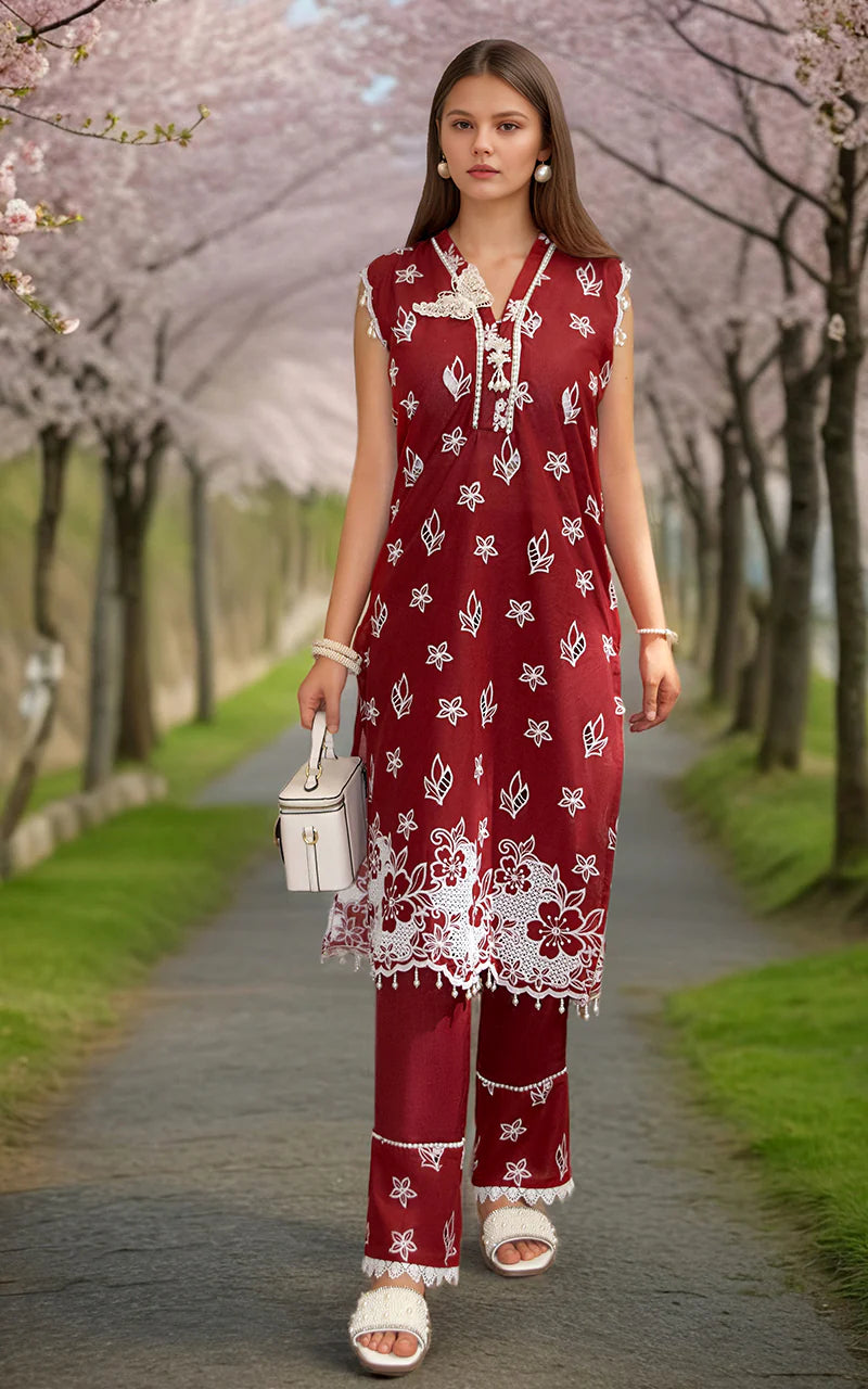 THREADS AND MOTIFS - Red Embroidered Sleeveless