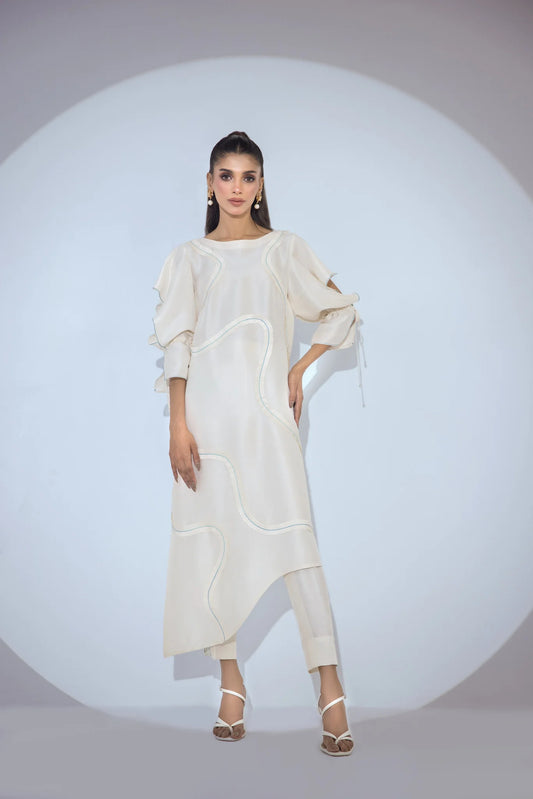 ANAM AHKLAQ - Ivory White Raw Silk