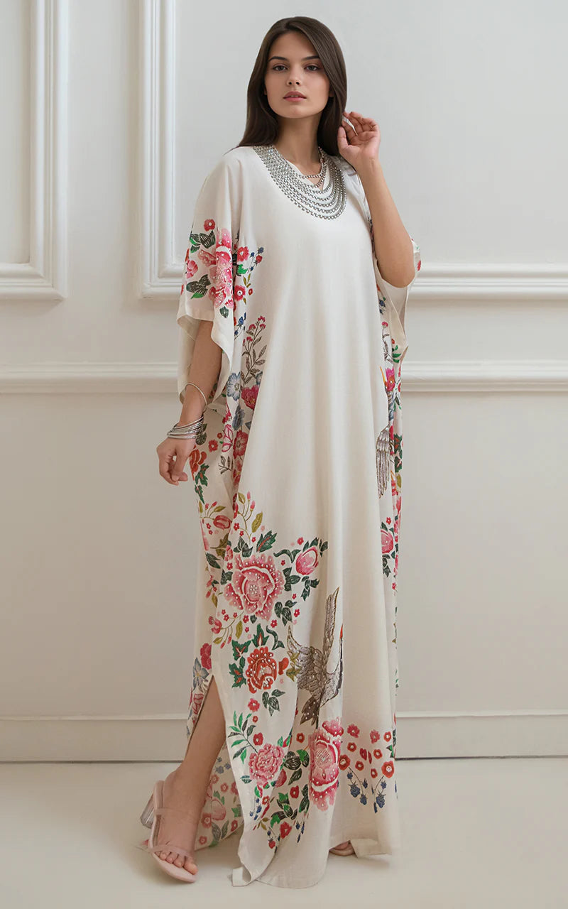THREADS AND MOTIFS - White Printed Kaftan