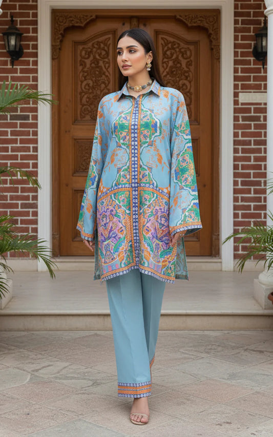 THREADS AND MOTIFS - Blue and Orange Printed