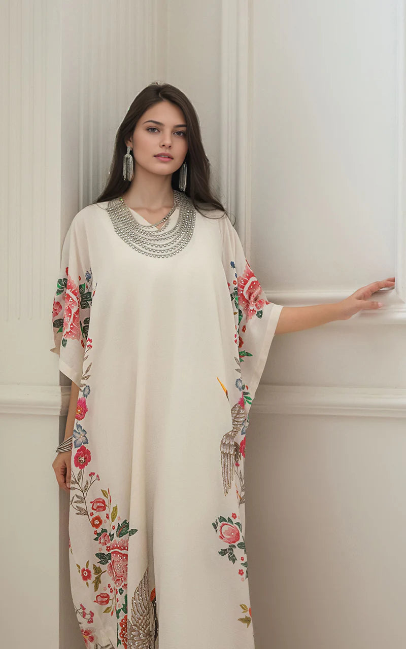 THREADS AND MOTIFS - White Printed Kaftan