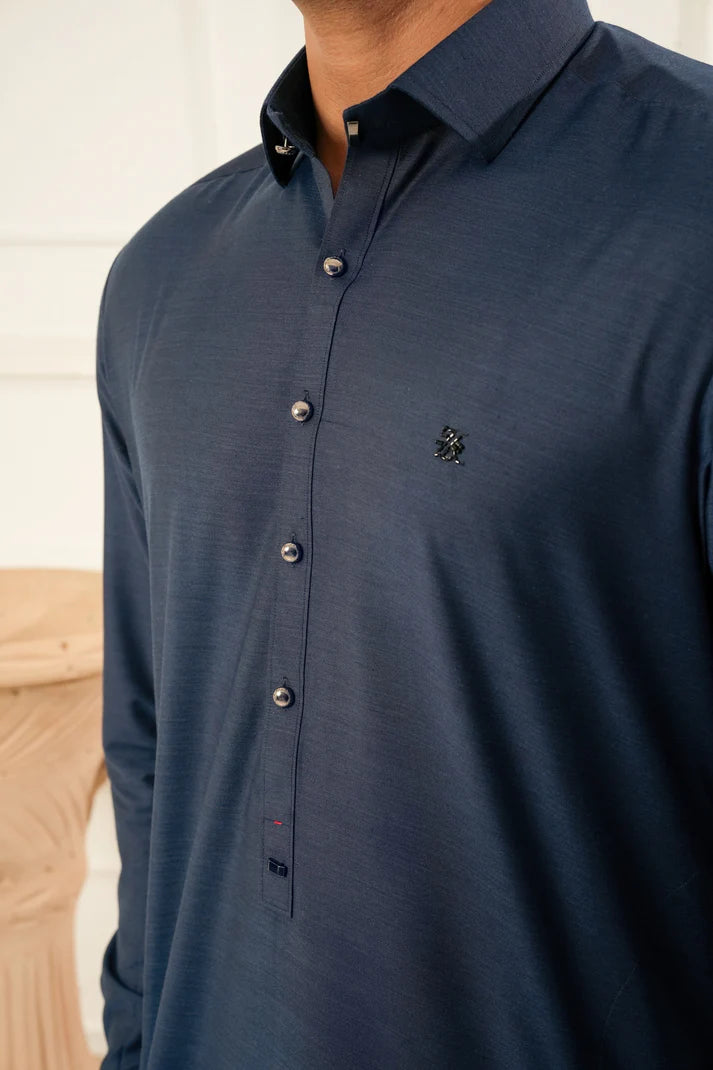 KUNZUL CHANNAR ( MENSWEAR ) - Navy Blue Farshi Shalwar Kameez