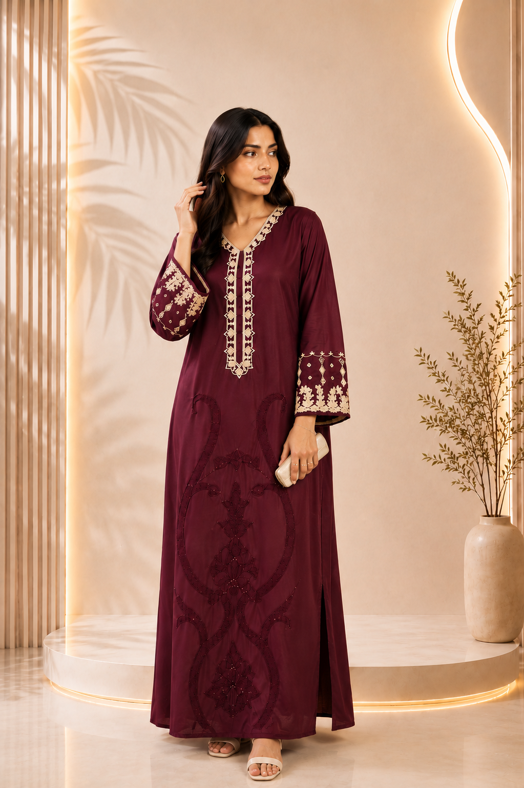 HUMAYUN ALAMGIR WOMENSWEAR- Purle moutarde kaftan