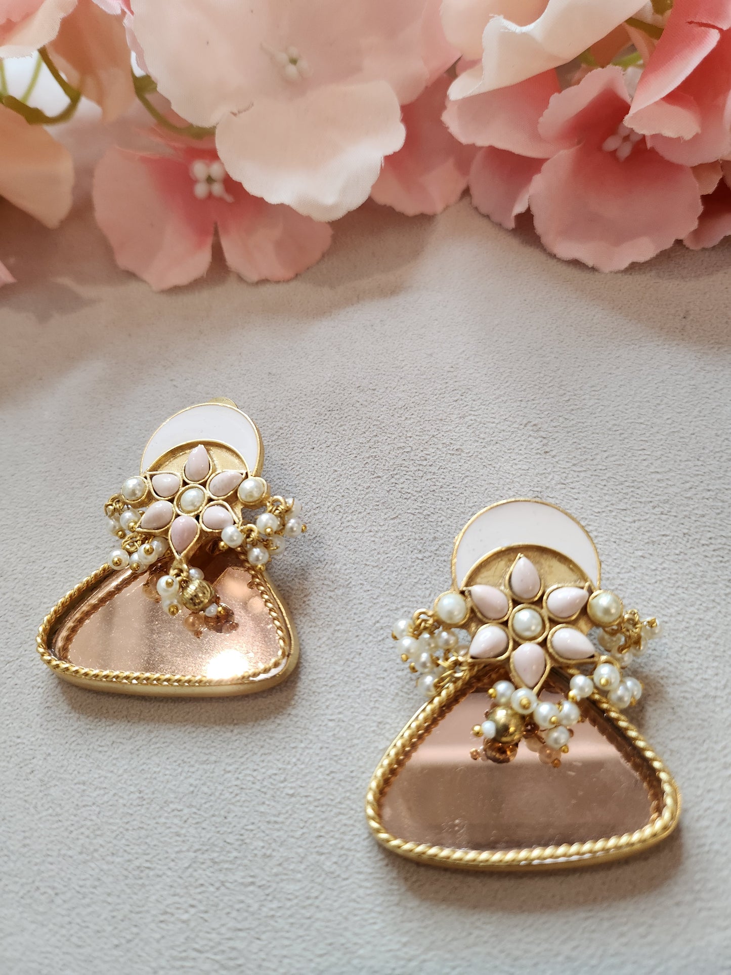 THE BUTTERFLY EFFECT JEWELRY - Rose gold mirror and enamel earrings