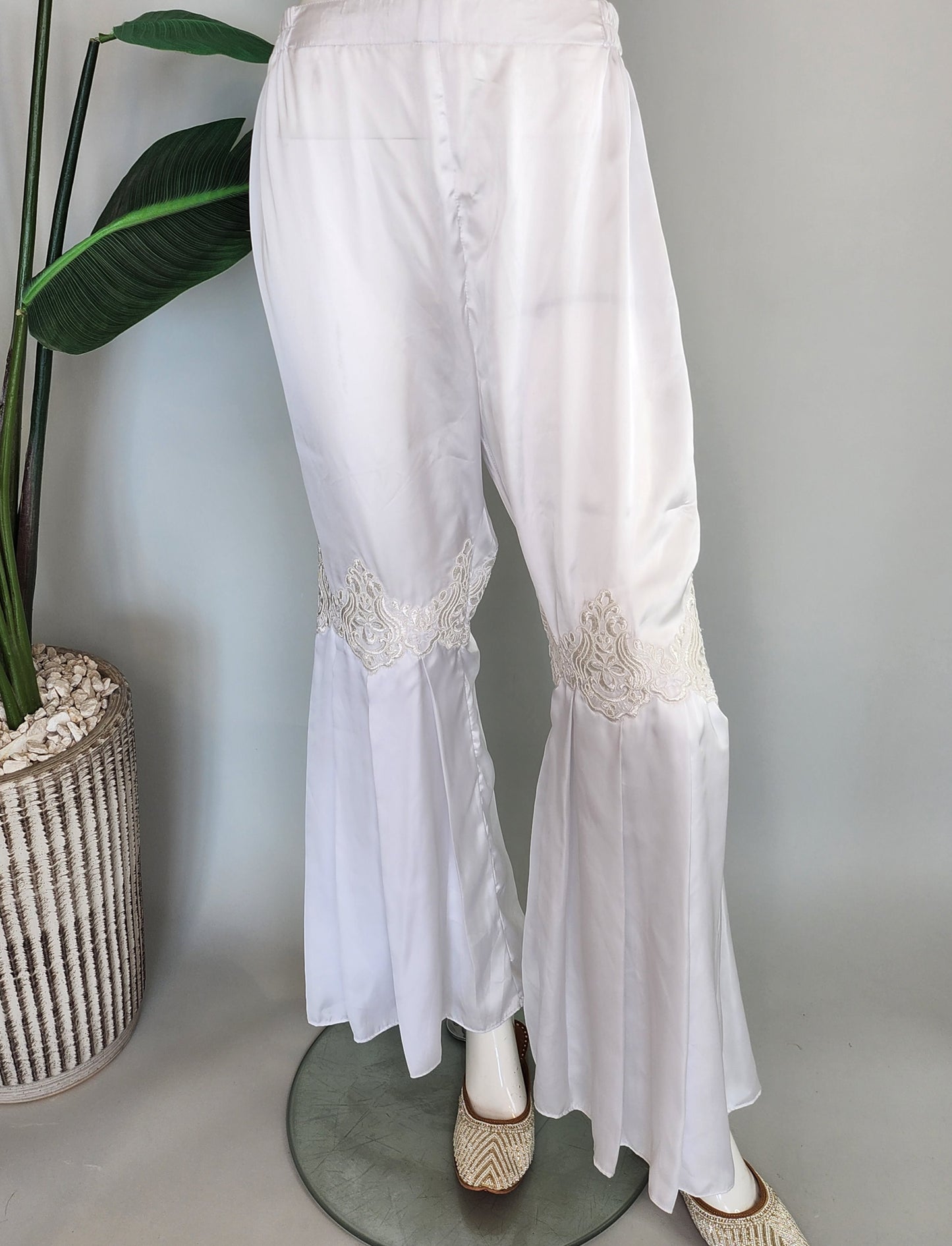 AJRAK - White Silk Lace Garara Pant