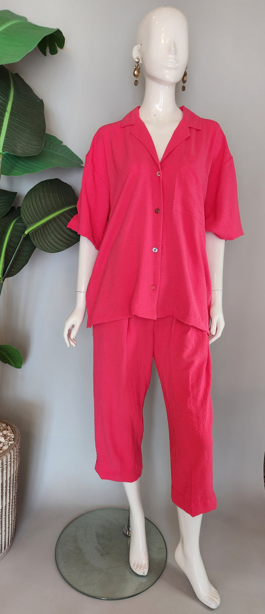 SOBIA GULZAD - Hot Pink Rainbow Buttons Co-ord Set