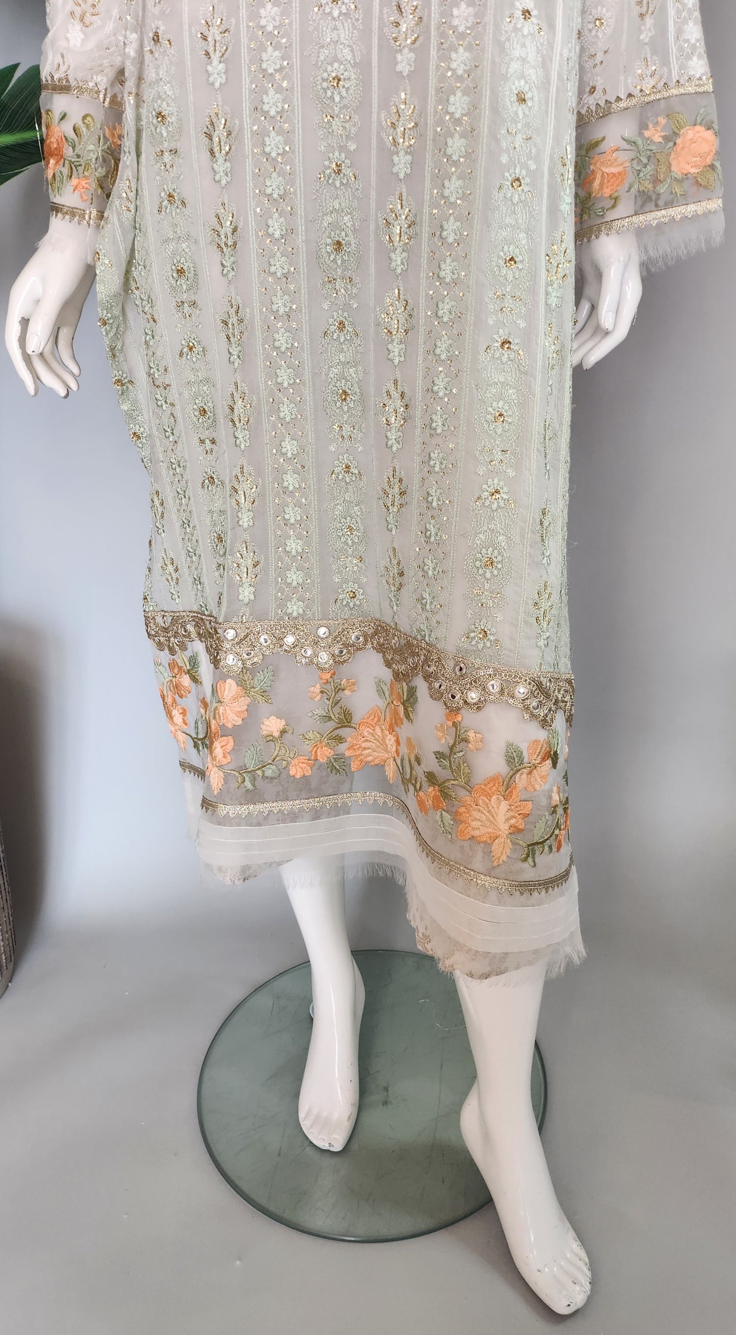 SADAF AHMAD - Sea Green Tie-dye chiffon with flower embroidery top + pant + dupatta