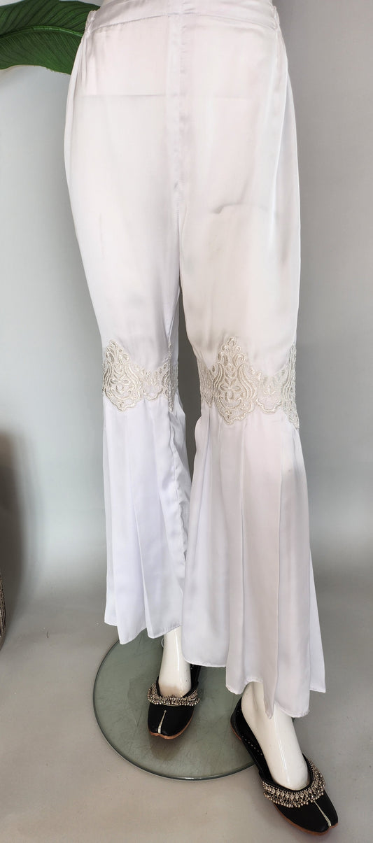 AJRAK - White Silk Gharara Pants with Lace