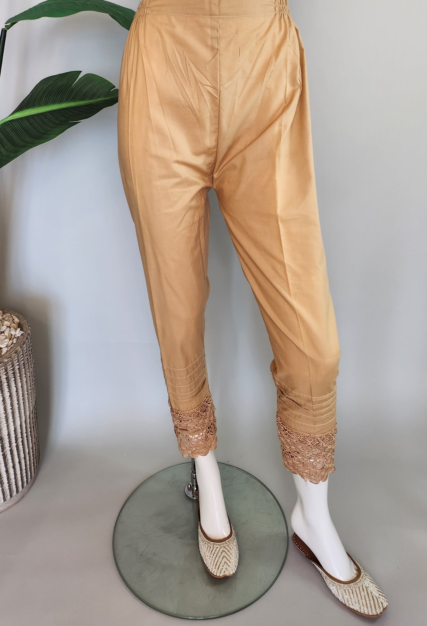 SABEEN MANEKIA - Beige Cotton with Lace Pant