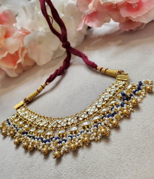VINANTI MANJI JEWELRY - Blue Lapez Stones and Real pearl Necklace