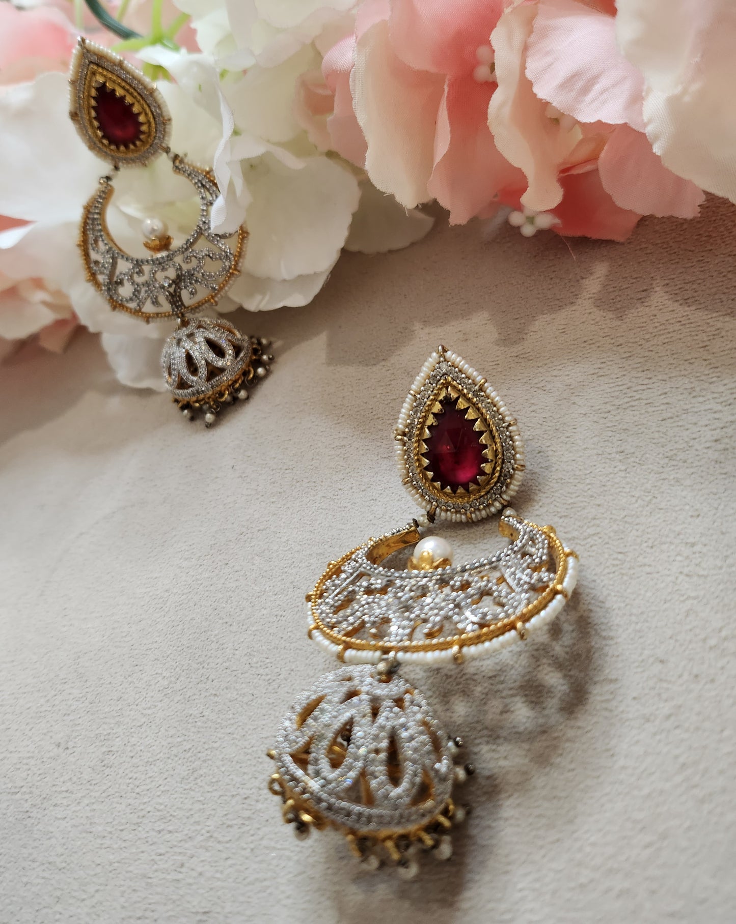 VINANTI MANJI JEWELRY - Indo-western Cz earring with pearl hanging