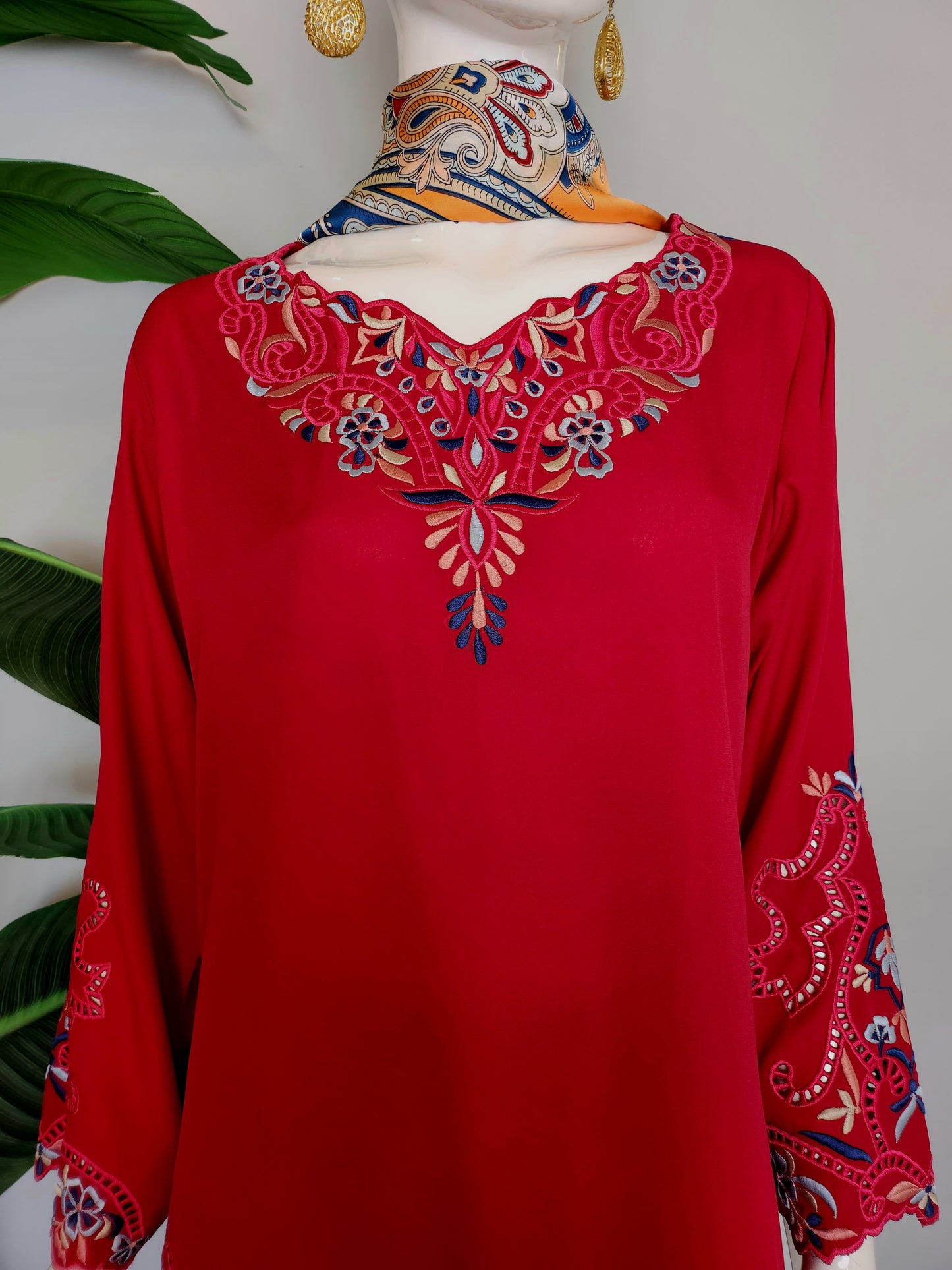 AJRAK - Red Embroidered Suit