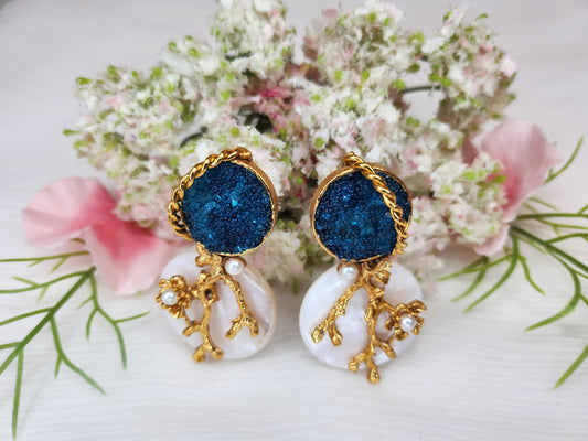 HAMSA JEWELRY - Sea Blue and white gemstone earring