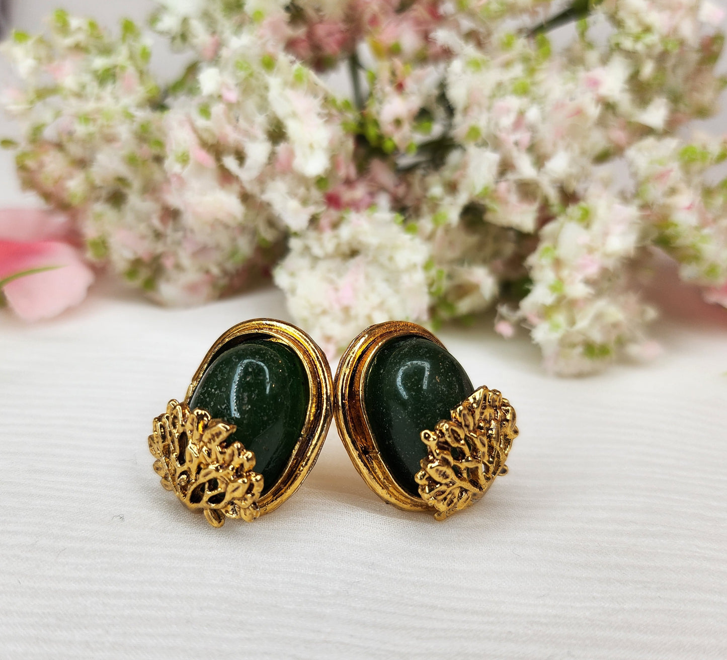 HAMSA JEWELRY - Emerald Green Stone Stud Earrings