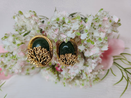 HAMSA JEWELRY - Emerald Green Stone Stud Earrings