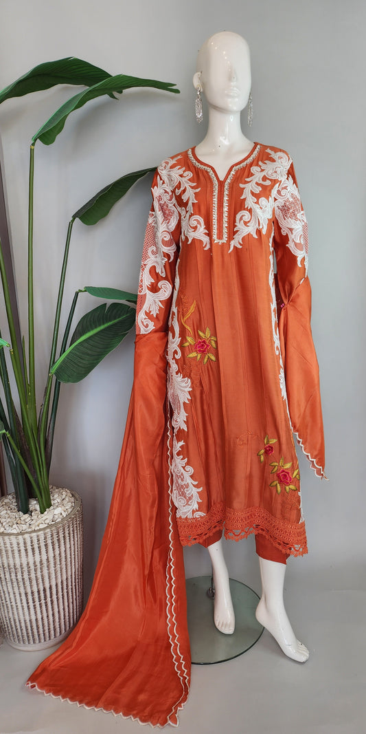 AYESHA MAHMOOD - Orange Embroidered Full Suit