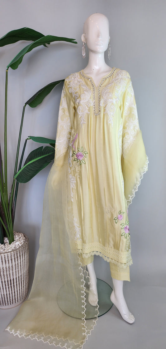 AYESHA MAHMOOD - Lemon Yellow Embroidered Full Suit