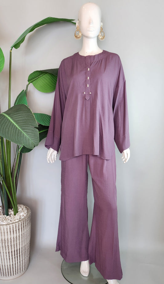 SOBIA GULZAD - Dark purple with pearl buttons set