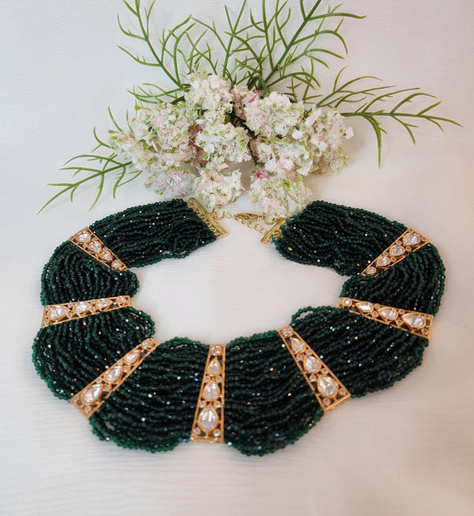 VIVINIA JEWELRY - Kundan Polki Choker Necklace with Emerald beads