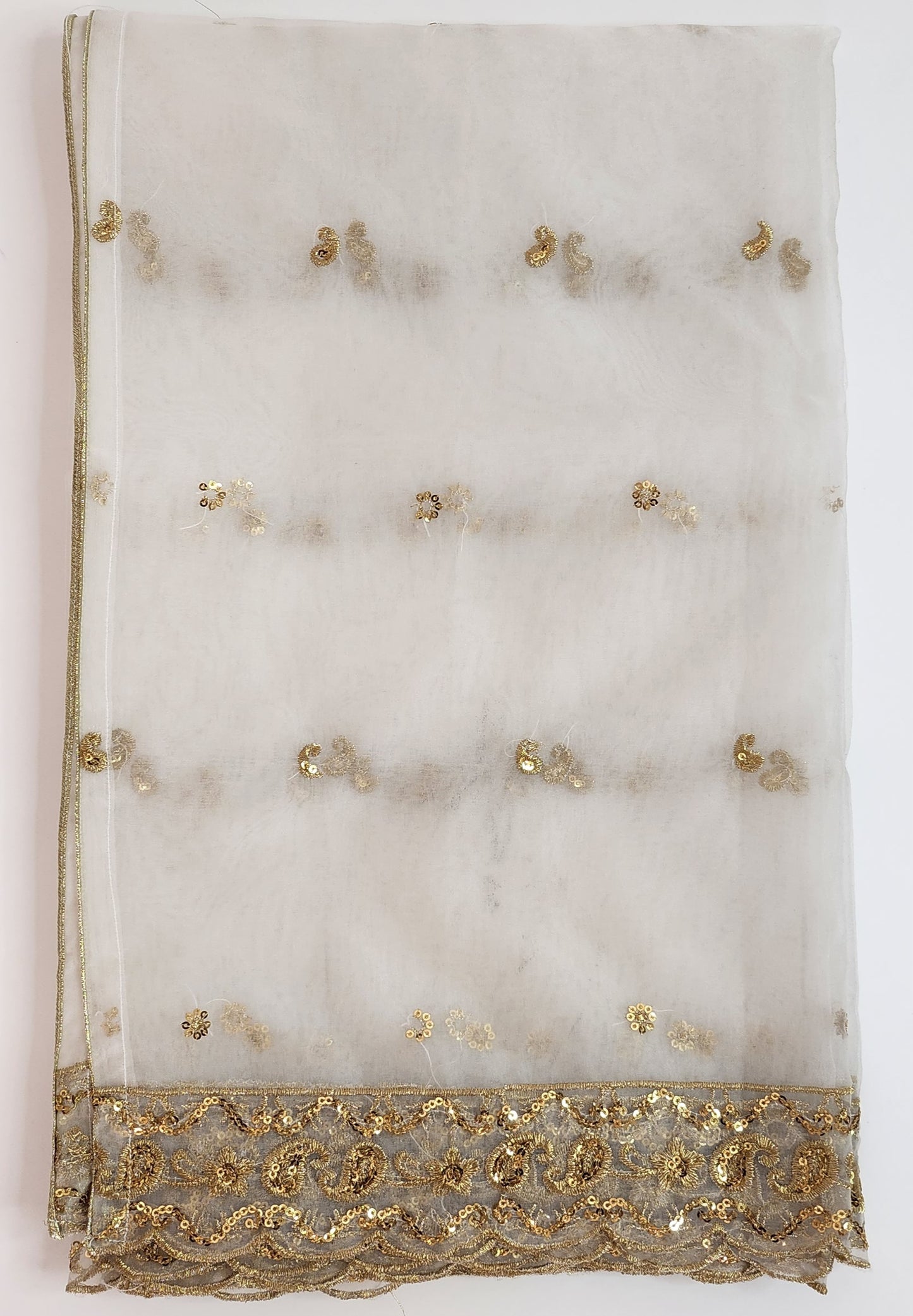 SABEEN MANEKIA - White  Organza with Gold Zig Zag Borders