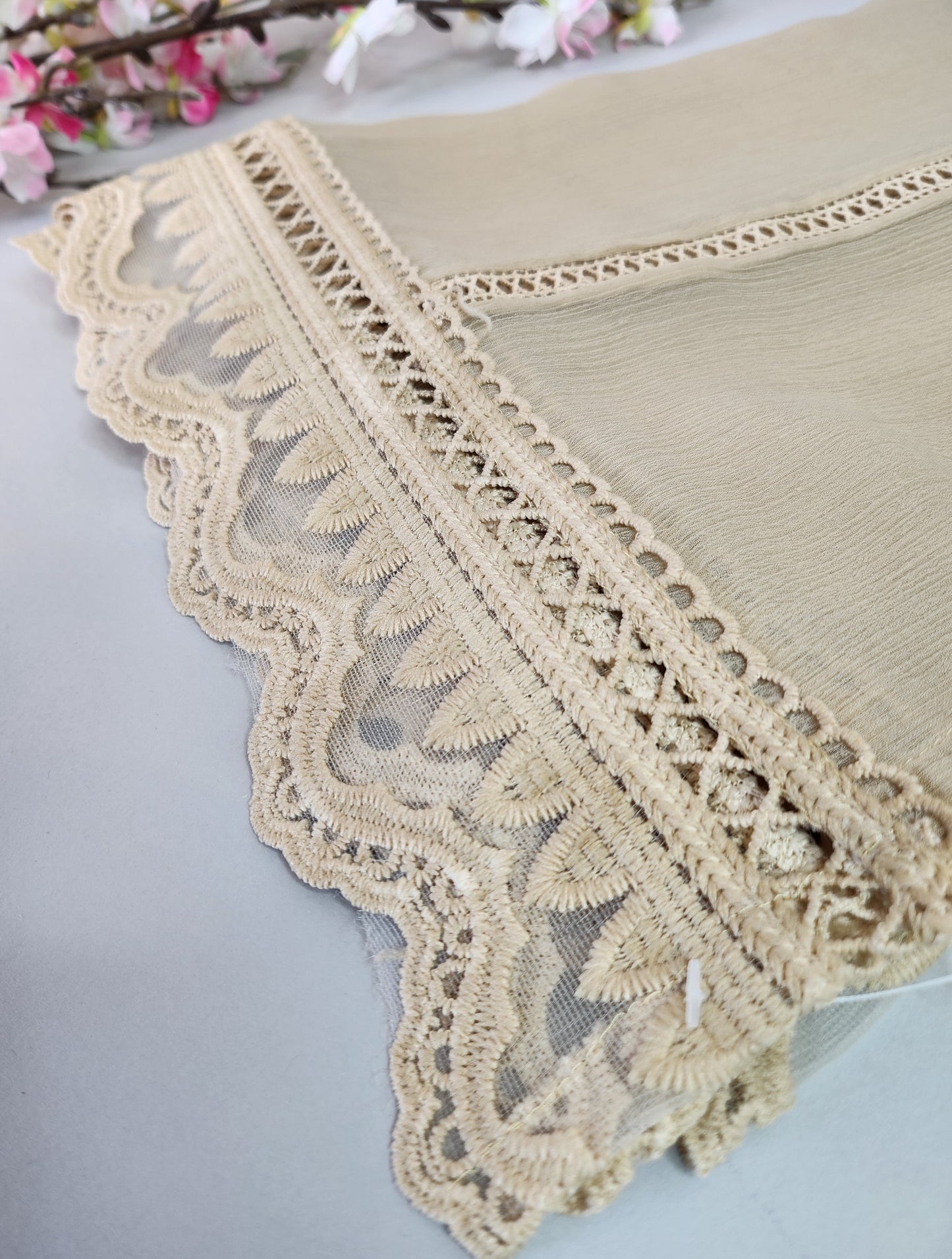 SABEEN MANEKIA - Dark Beige Chiffon Dupatta with Lace