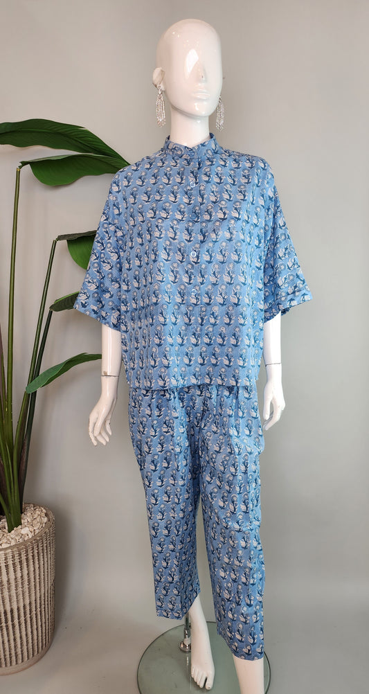 SOBIA GULZAD - Blue Lotus Print Coord Set