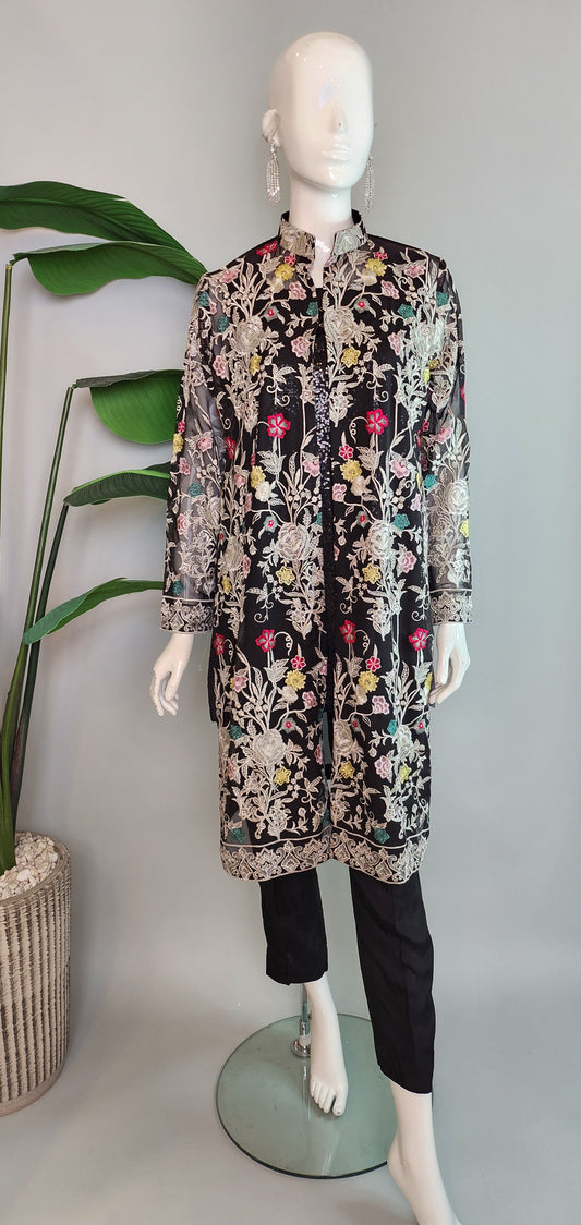 THREADS AND MOTIFS - Black with multicolor embroidered Jacket