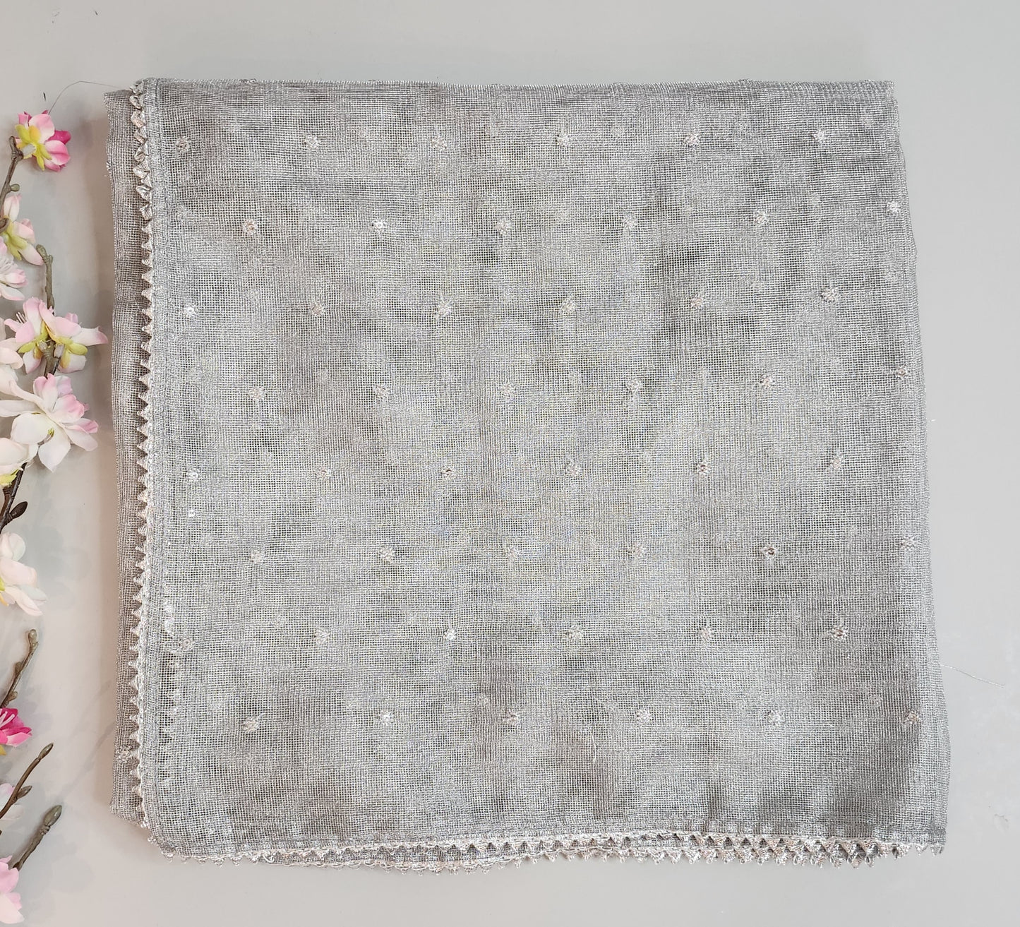 SABEEN MANEKIA - Silver  net dupatta Zigzag