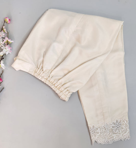 SABEEN MANEKIA - Off-white Pant with organza flower