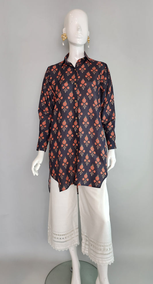 THREADS AND MOTIFS - Black with Orange flower Print
