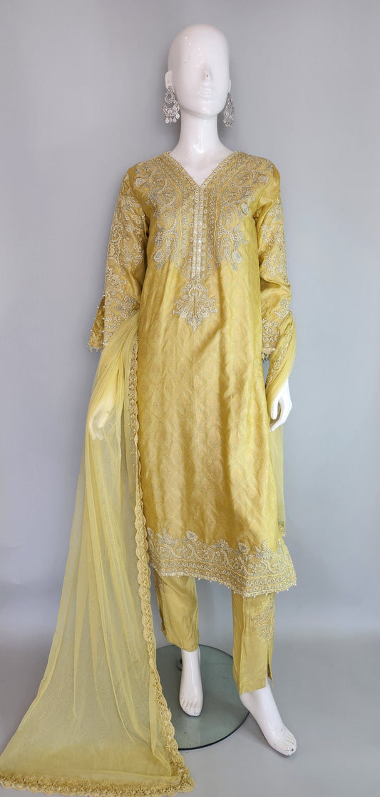 THREADS AND MOTIFS - Lemon Yellow Embroidered