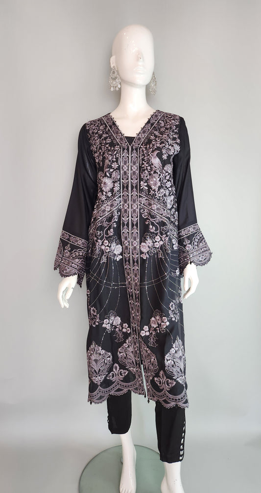 THREADS AND MOTIFS - Black with grey embroidery