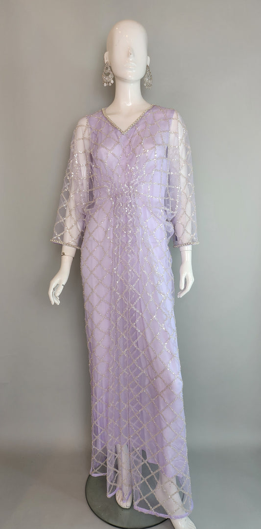 THREADS AND MOTIFS - Lilac Crisscross Beads Kaftan