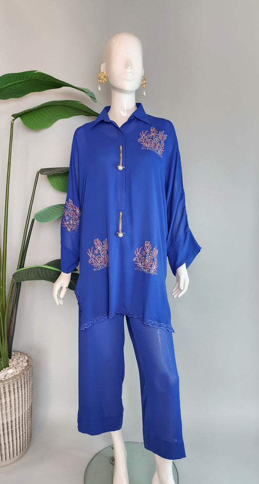 Wajeeha Ansari - Blue with Embroidery