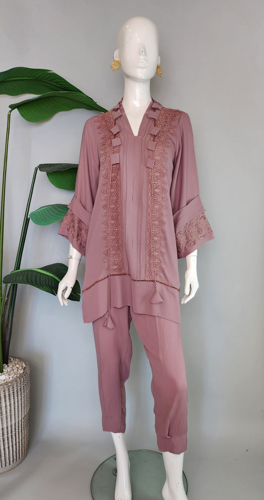 Hafsa Malik - Tea Pink Lace Co-ord