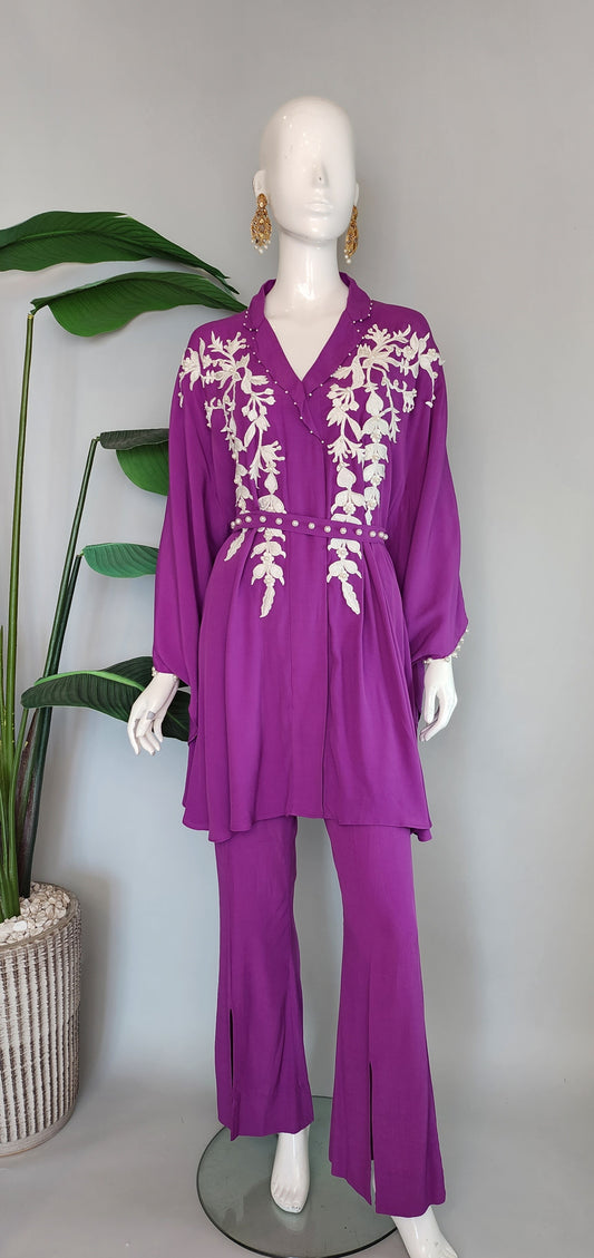 MARIA RAO - Magenta Cape  Embroidery