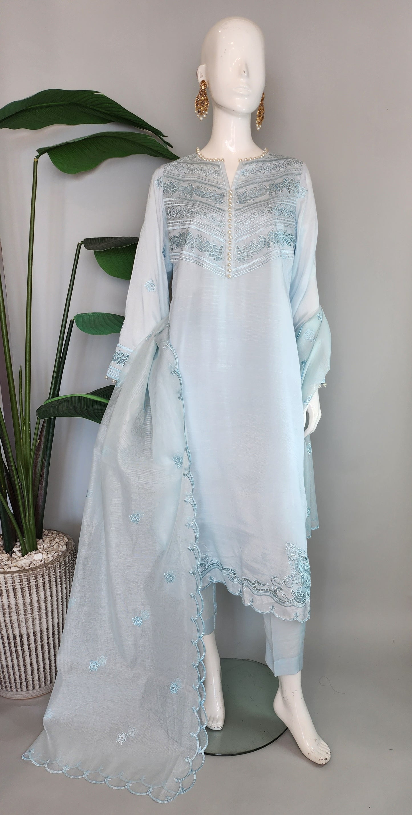 MARIA RAO - Sky Blue Suit Cutwork